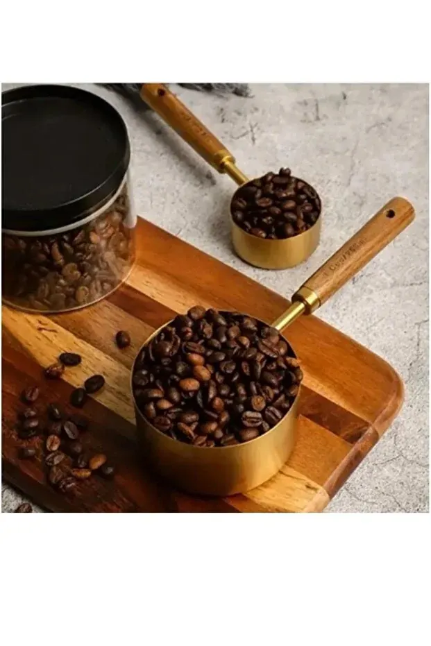BEYZANA 4 Adet Büyük Boy Paslanmaz Çelik Ahşap Saplı Ölçü Kaşığı Seti Ölçü Kabı 60ml 80ml 125ml 250ml - görsel 3