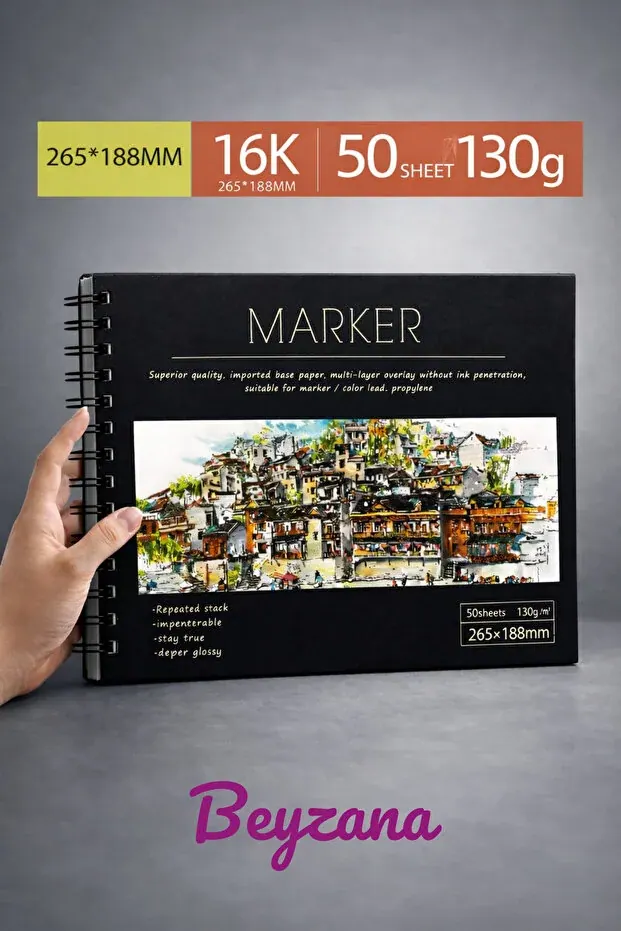 BEYZANA Marker Kalem Boyama Defteri Prime 16k Alt Tarafa Geçirmez Pad - görsel 1