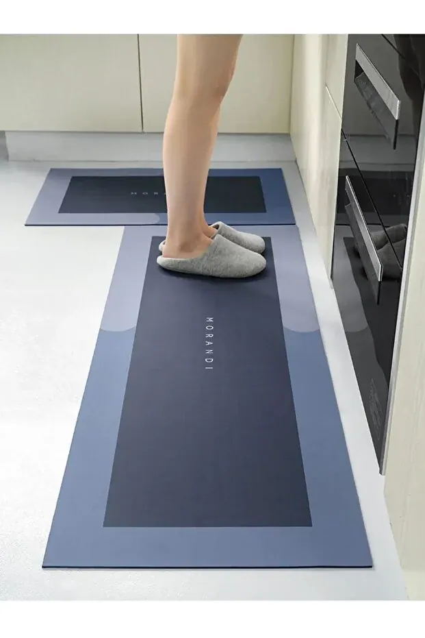 Büyük Boy Sihirli Su Emici Mutfak Ve Banyo Paspası Dikdörtgen 118*38 Cm Mavi - görsel 2