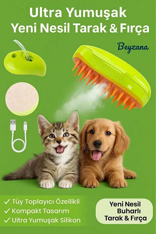 BEYZANA Buharlı Kedi & Köpek Yıkama Fırçası Tarağı Yumuşak Silikon - görsel 2