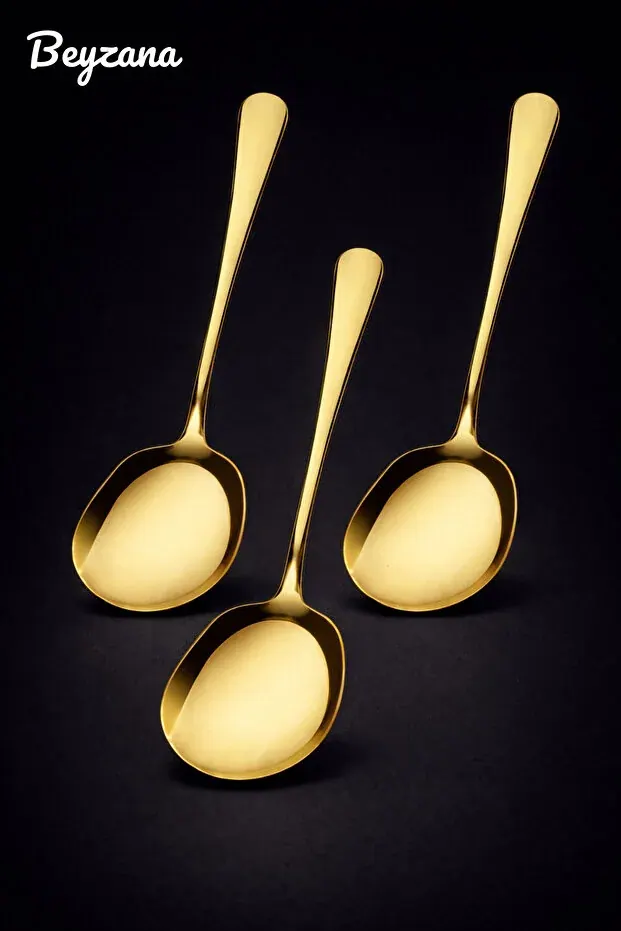 BEYZANA Gold 3 Adet Çelik Servis Kaşık 21 Cm - görsel 1