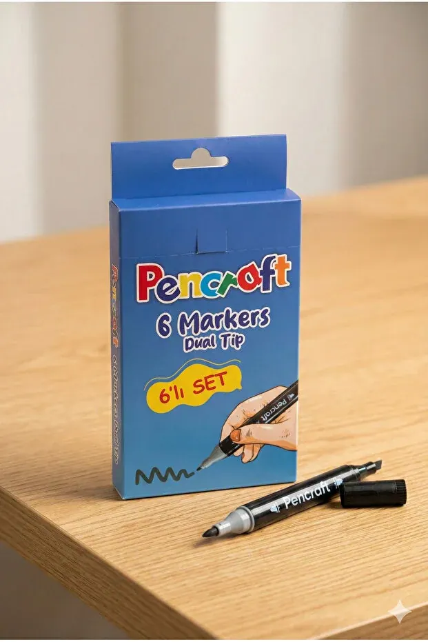 BEYZANA 6 Renkli Çift Uçlu Kalın/İnce Uçlu Keçeli Marker Seti - Profesyonel Çizim ve Boyama - görsel 3