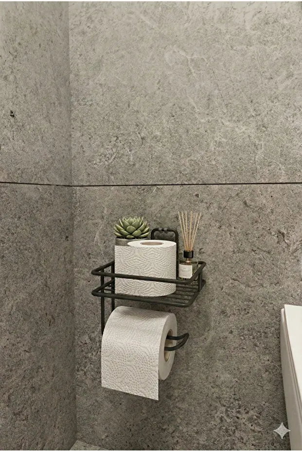 Güçlü Yapışkanlı Yedek Raflı Tuvalet Kağıdı Askılığı Banyo Düzenleyici - görsel 2