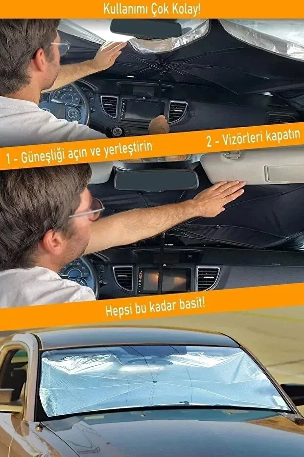 BEYZANA Oto Araba Güneşlik Şemsiye Tip Ön Cam Güneş Önleyici Katlanabilir. Tüm araçlara uygun - görsel 5