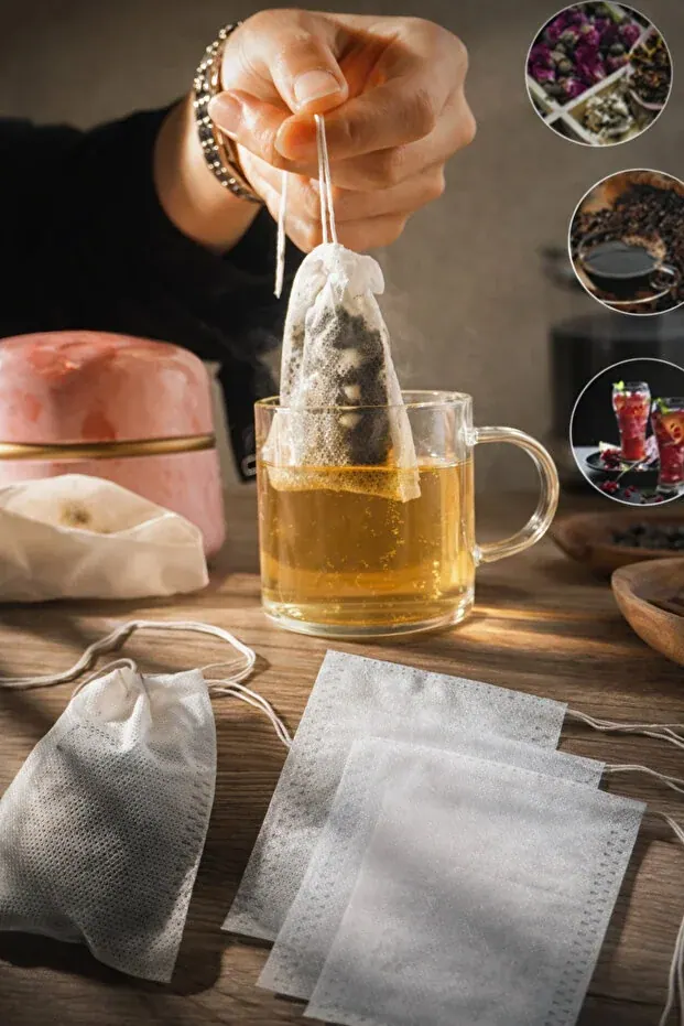 BEYZANA 100 Adet İpli Çaydanlık İçi Çay Demleme Poşeti Filtre Kahve Bitki Çayı Süzgeci - görsel 1