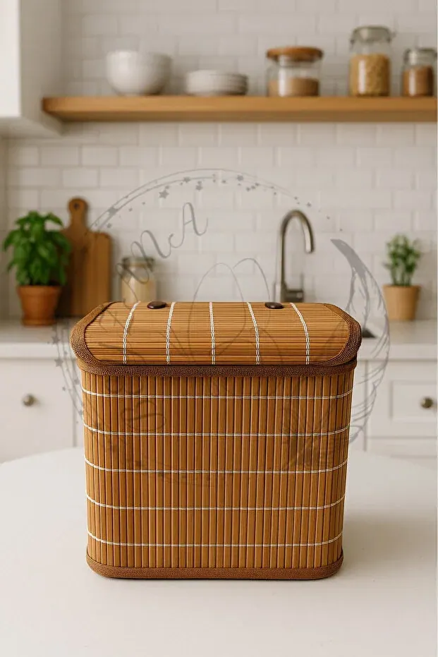 BEYZANA Bambu Düzenleyici Sepet Saklama Kutusu Düzenleyici Hasır Bambu Sepet 26*26*20 Cm - görsel 2