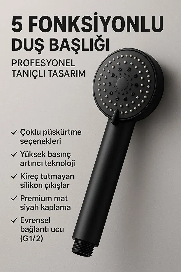 BEYZANA 5 Fonksiyonlu Premium Yüksek Tazik Su Tasarruflu Duş Başlığı - görsel 4