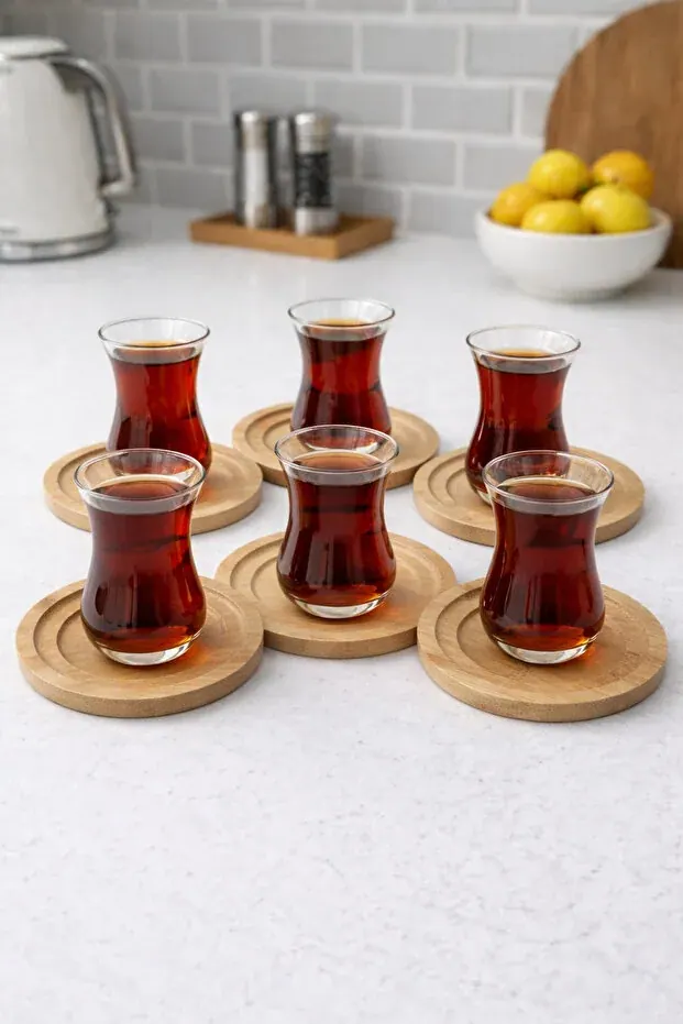 BEYZANA Bambu Çay Tabağı 6 Adet Doğal Bambu Ahşap - görsel 1
